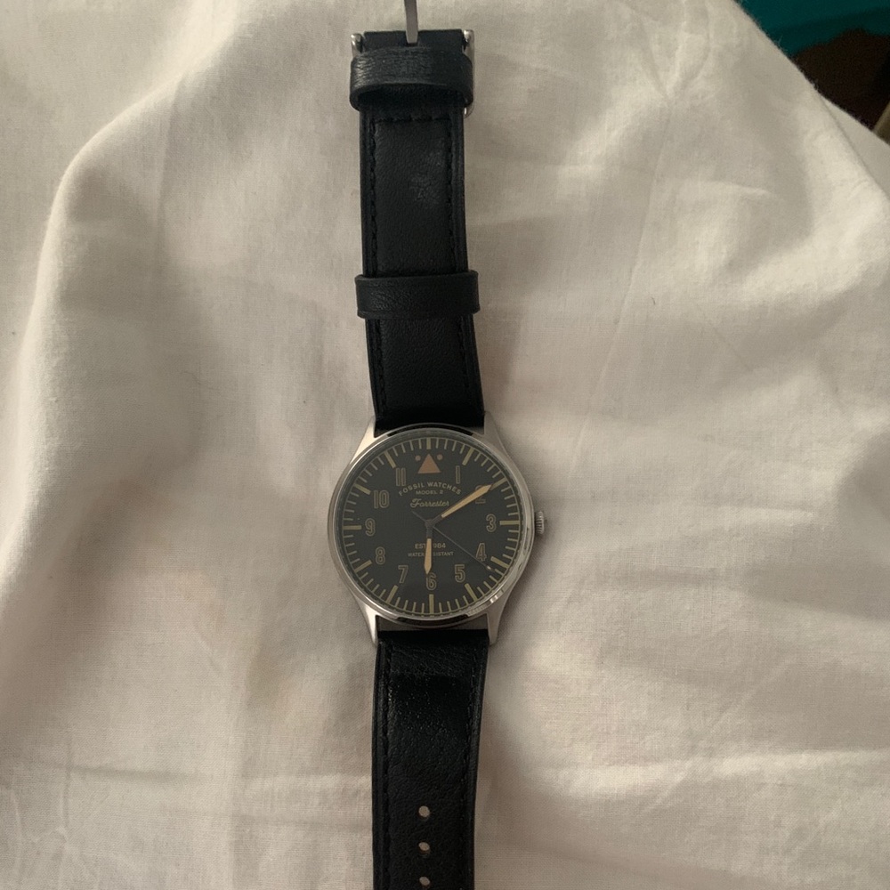 Black leather fossil watch